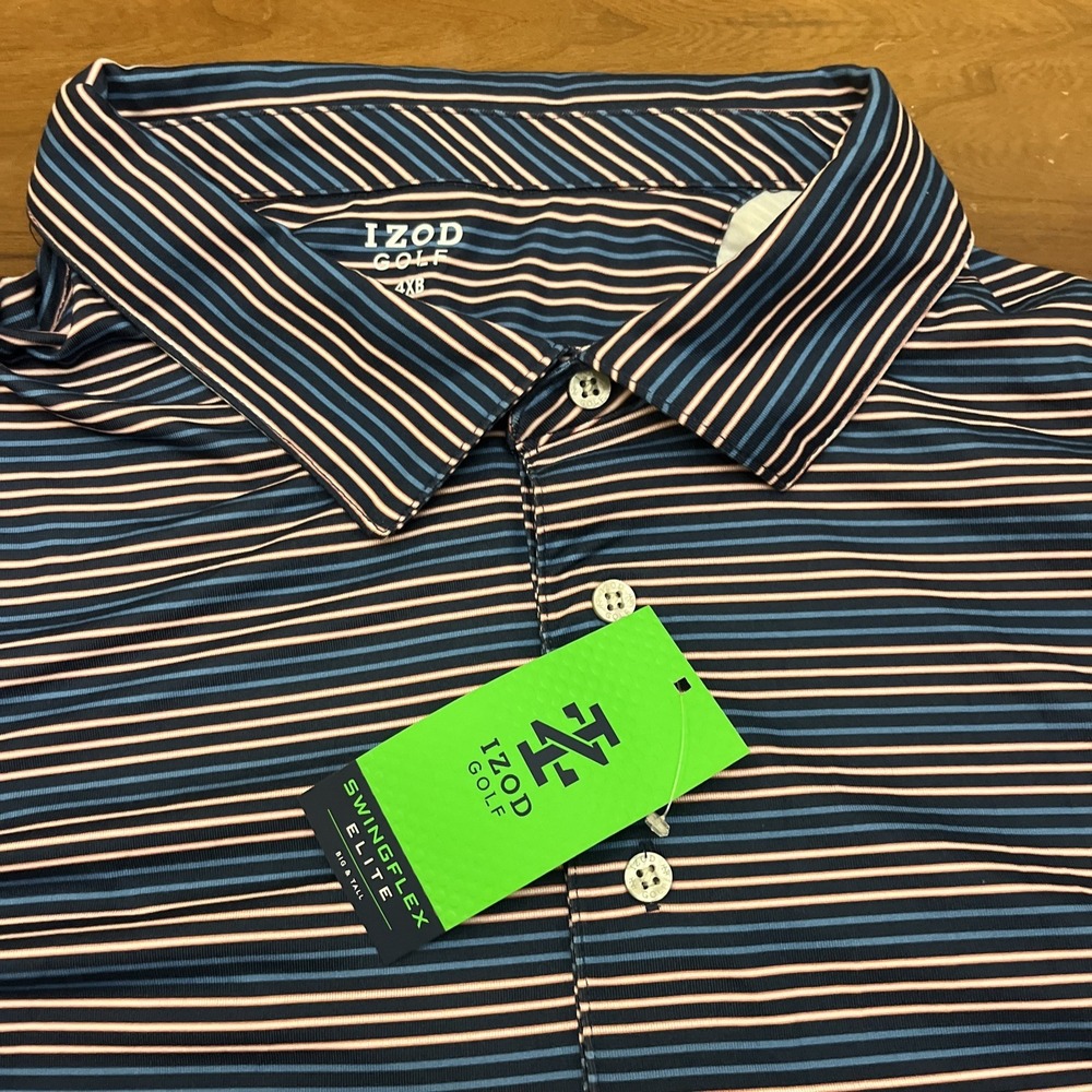 Izod Golf Swingflex Elite Golf Polo Men's Size 4XB Blue And Pink Stripes